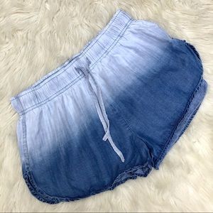 Denim Ombré Drawstring Shorts